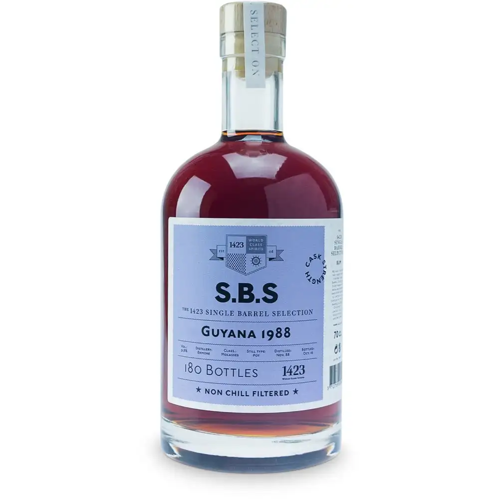 Image of the front of the bottle of the rum S.B.S Guyana