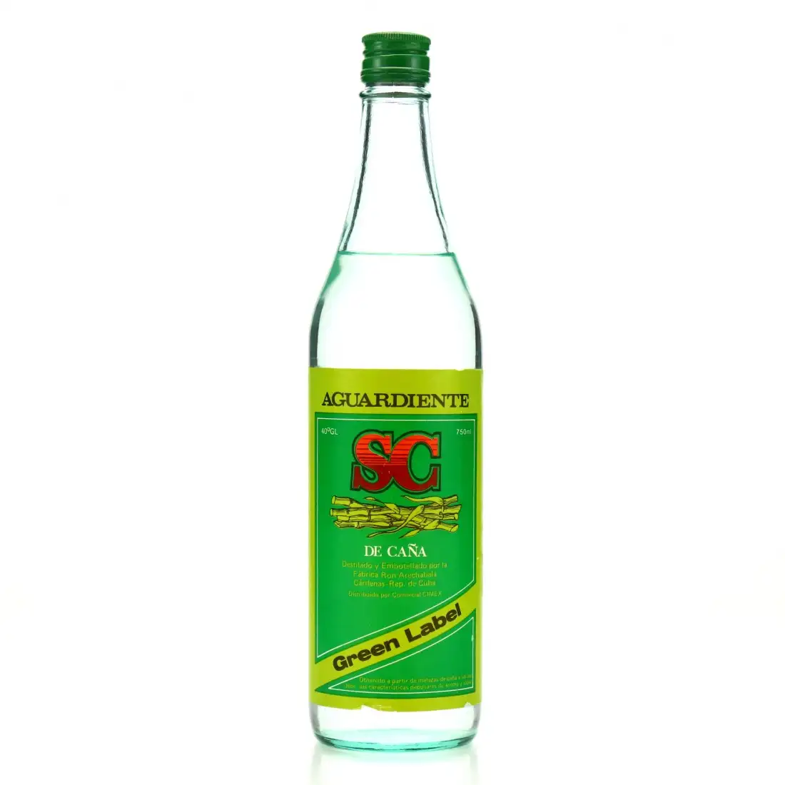 Image of the front of the bottle of the rum SC Aguardiente de Cana Green Label