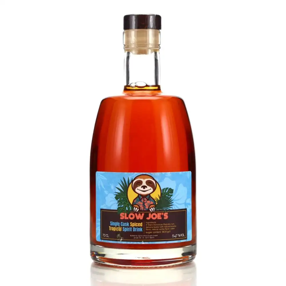 Image of the front of the bottle of the rum Slow Joe‘s Single Cask Spiced Tropical Spirit Drink