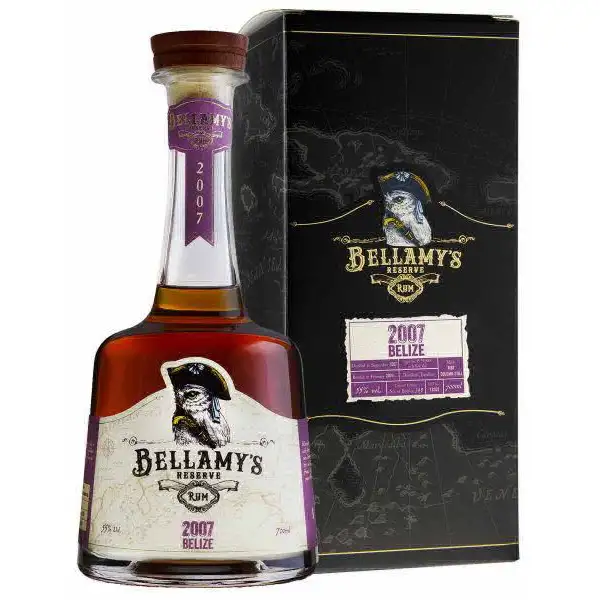 Image of the front of the bottle of the rum Bellamy‘s Reserve Belize MBT