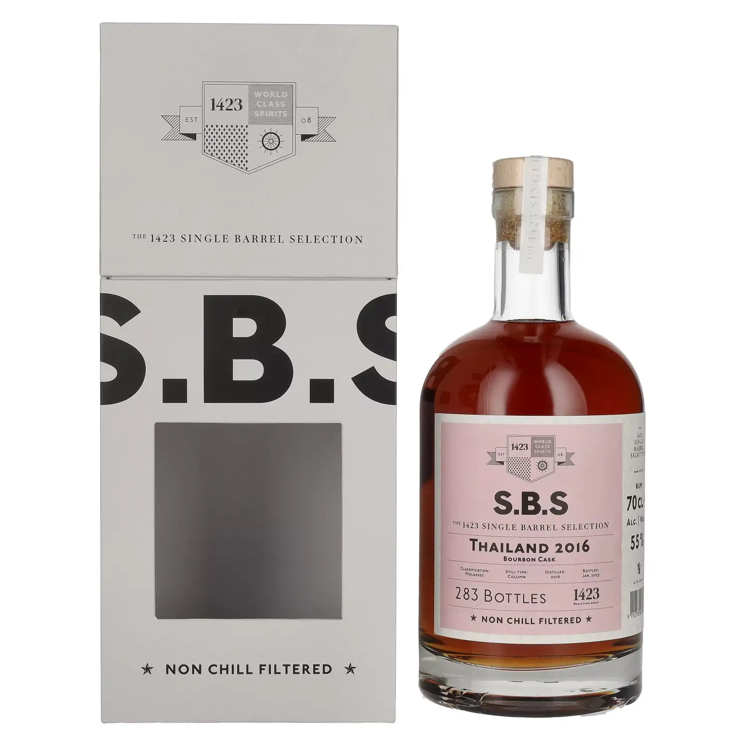 Image of the front of the bottle of the rum S.B.S Thailand 2016