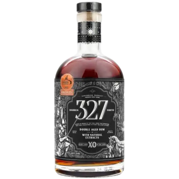 Image of the front of the bottle of the rumDarren 327 Fortis Double Aged Rum XO