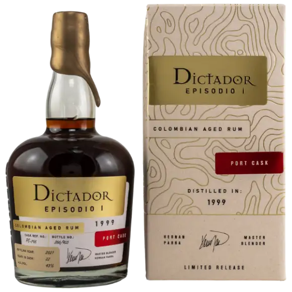 Image of the front of the bottle of the rumDictador Episodio I (Port Cask)