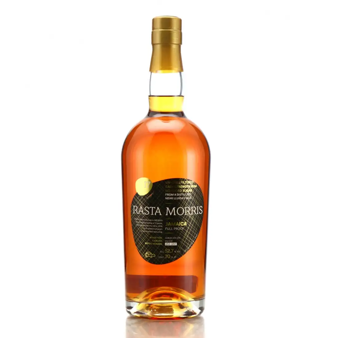 Image of the front of the bottle of the rum Rasta Morris Jamaica