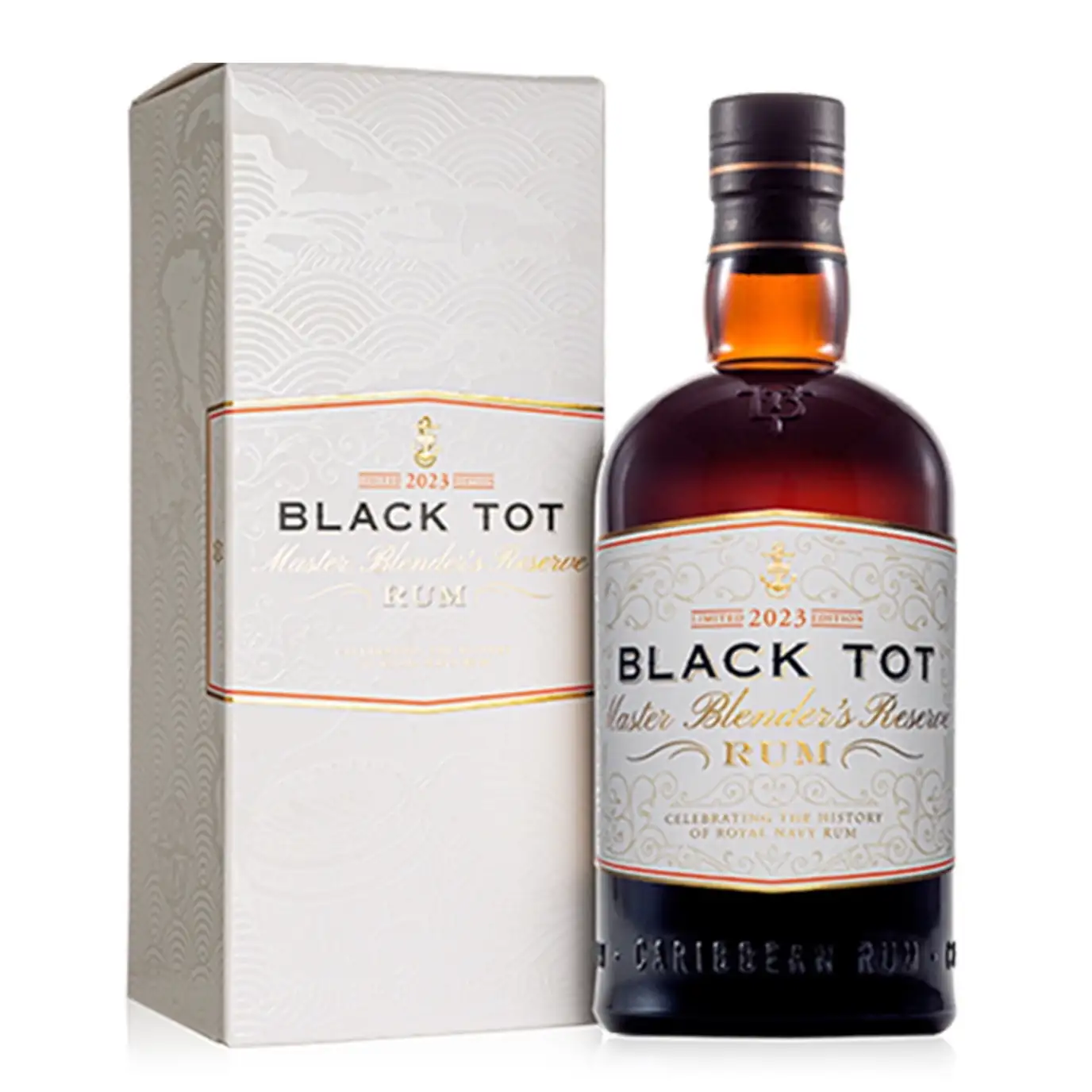 Image of the front of the bottle of the rum Black Tot Rum Master Blender’s Reserve 2023