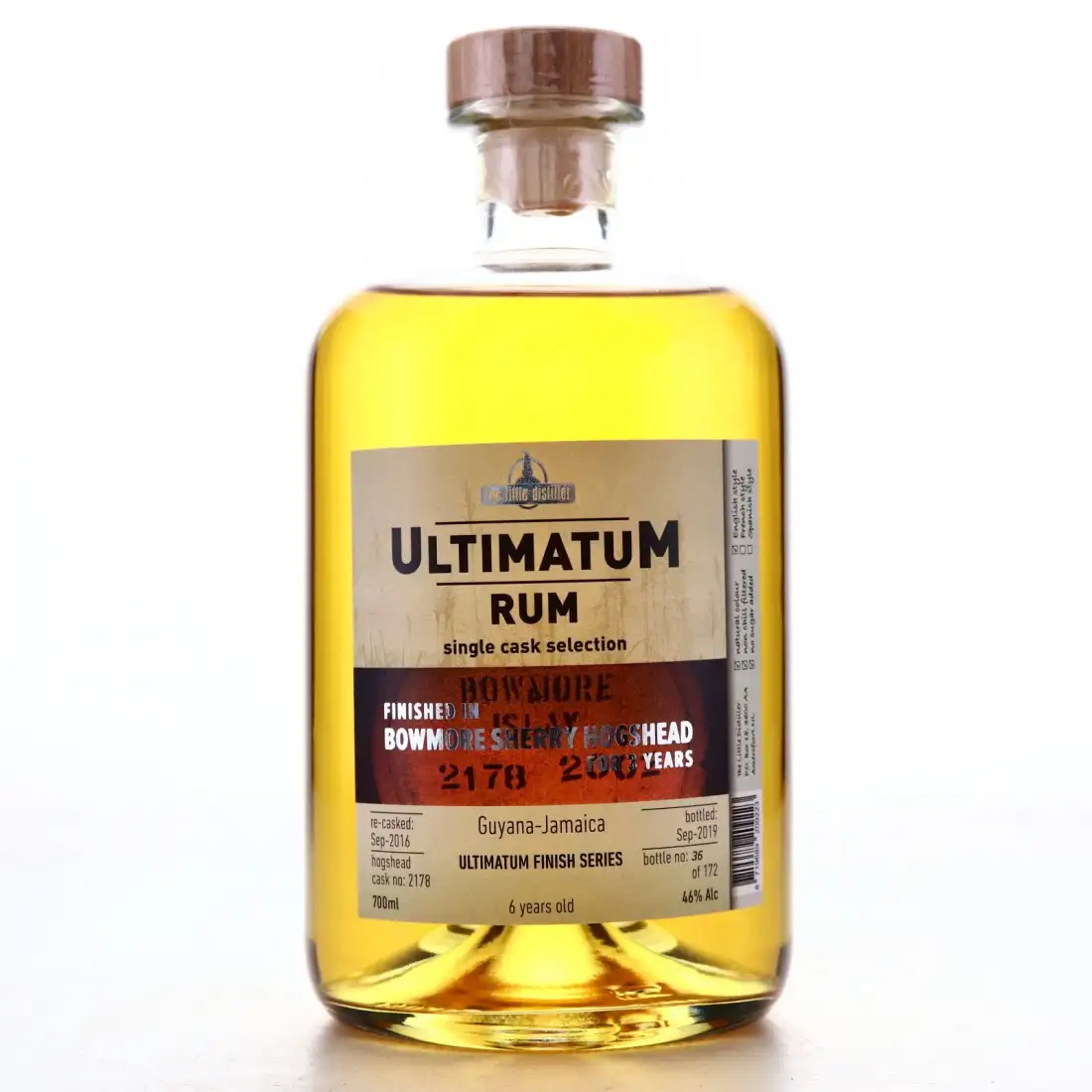 Image of the front of the bottle of the rum Ultimatum Rum (Finished in Bowmore Sherry Hogshead)