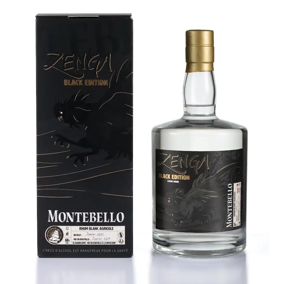 Image of the front of the bottle of the rumMontebello ZENGA BLACK EDITION (Canne Noire)