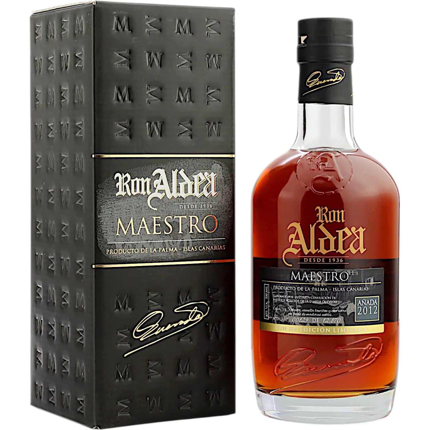 Image of the front of the bottle of the rumaldea Maestro