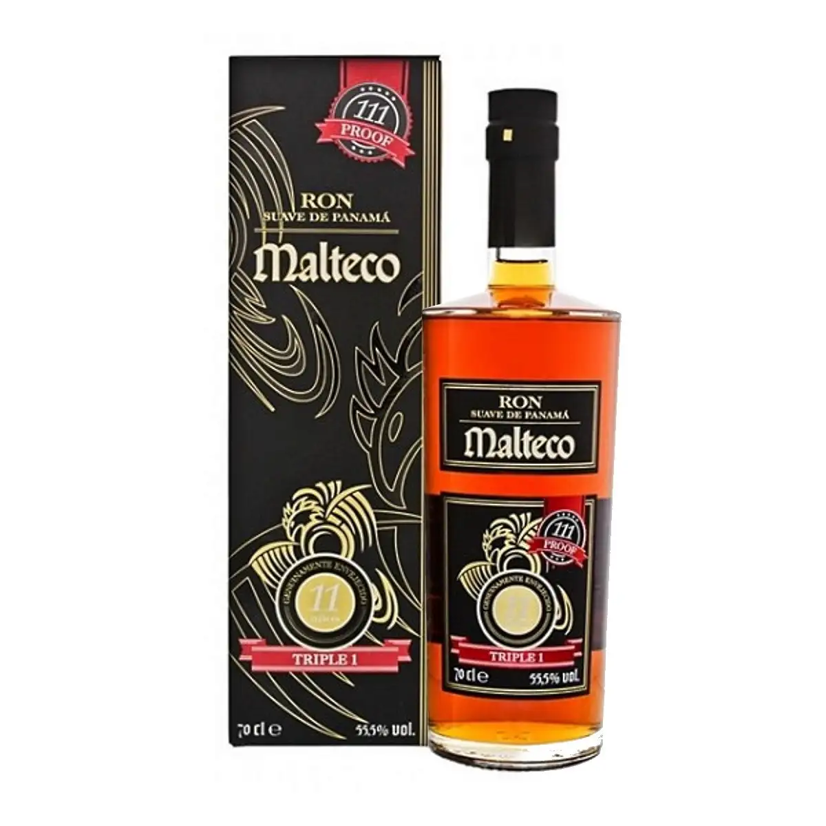 Image of the front of the bottle of the rum Malteco Triple 1