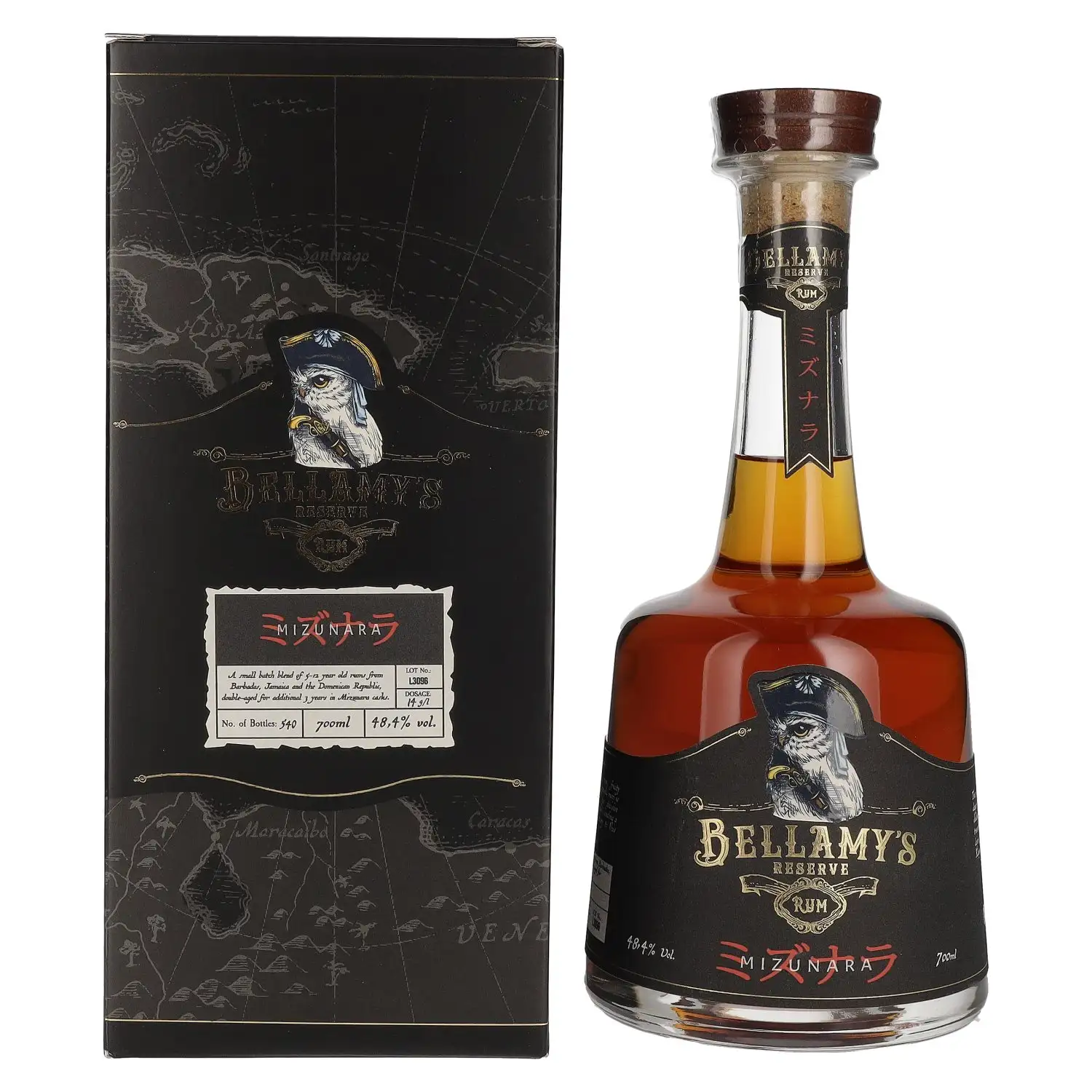 Image of the front of the bottle of the rum Bellamy‘s Reserve Mizunara
