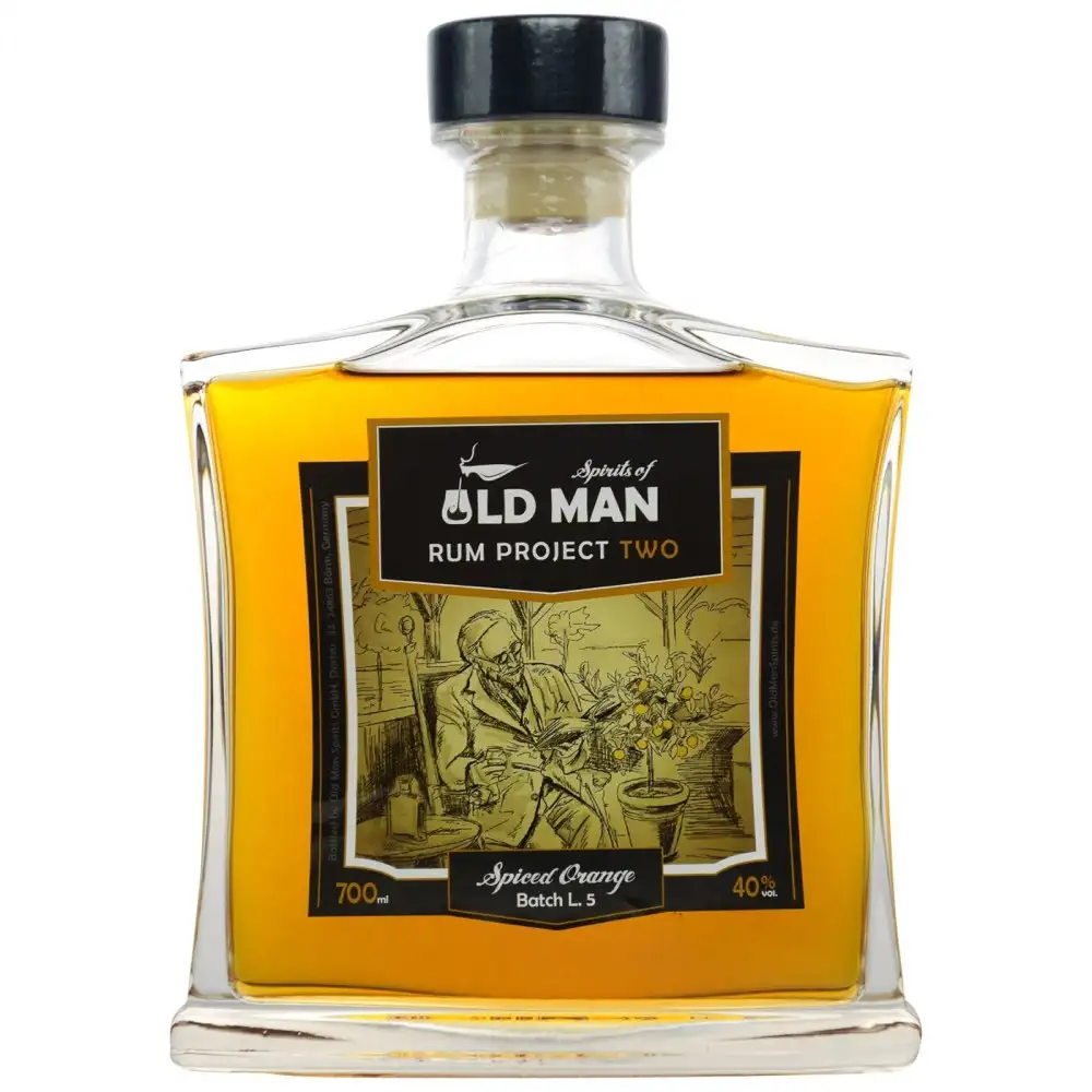 Image of the front of the bottle of the rum Spirits of Old Man Rum Project Two Spiced Orange