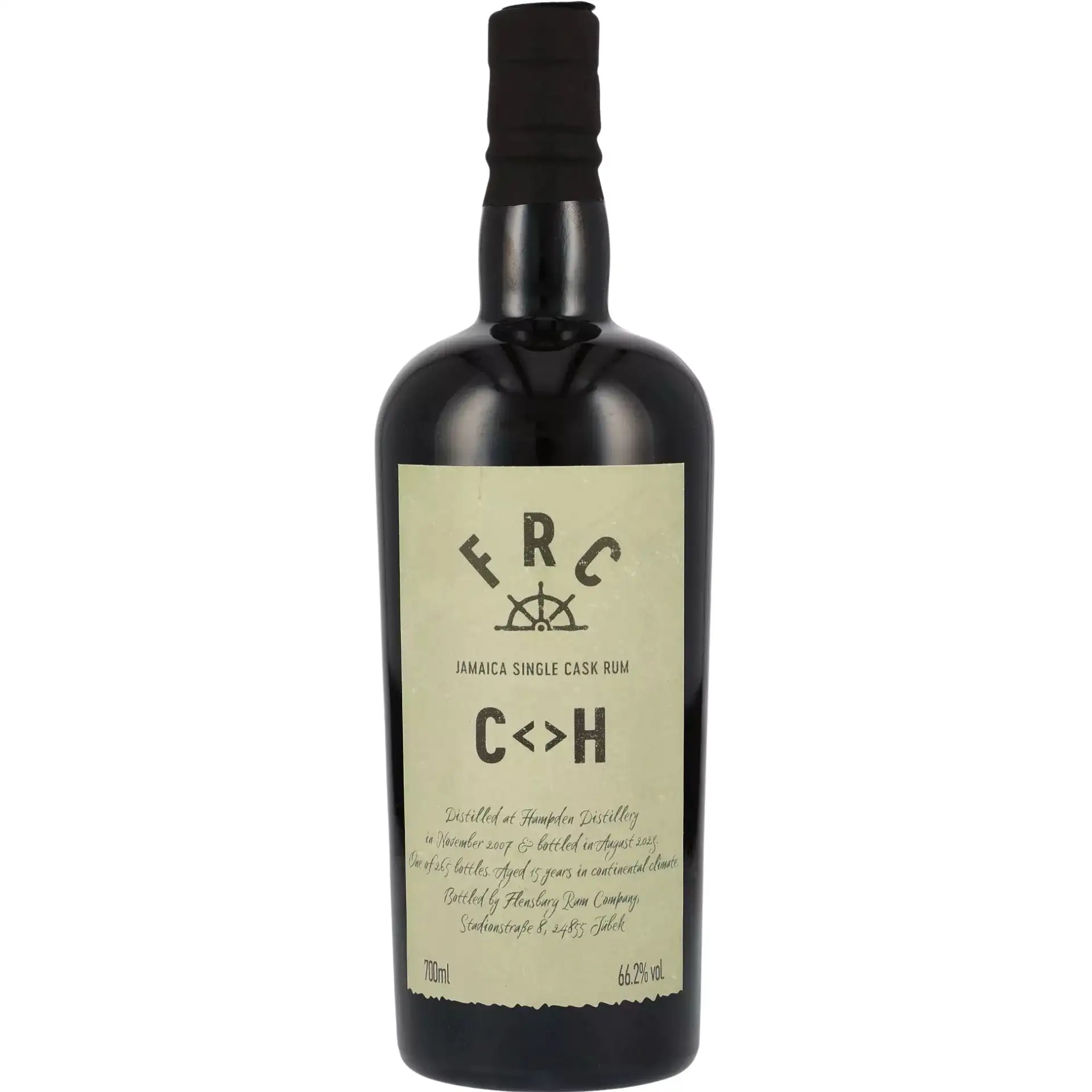 Image of the front of the bottle of the rumFlensburg Rum Company Jamaica Single Cask Rum C<>H