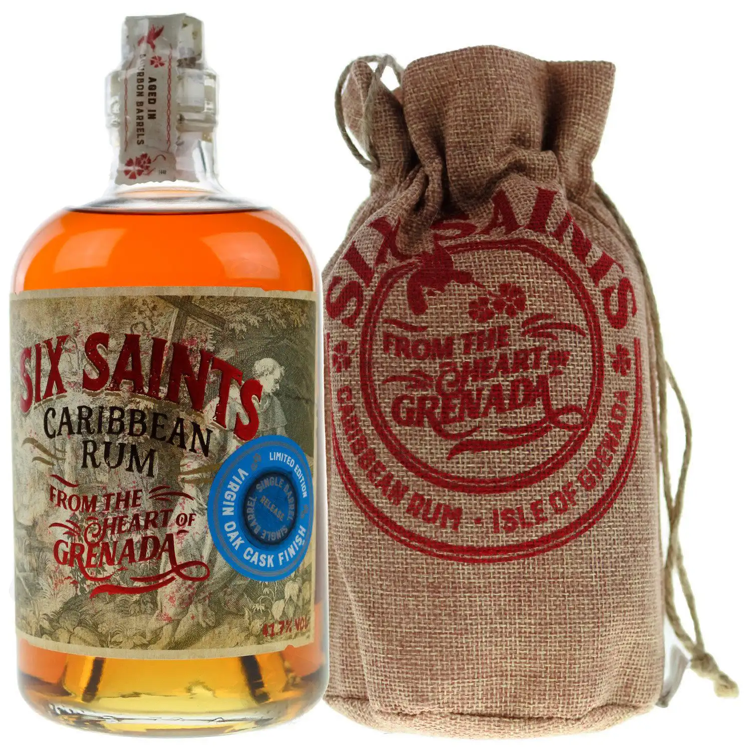 Image of the front of the bottle of the rumSix Saints Virgin Oak Cask Finish