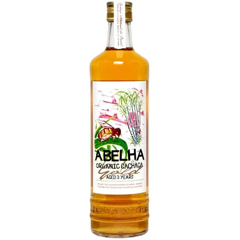 Bottle of Abelha Organic Cachaça Gold Aged
