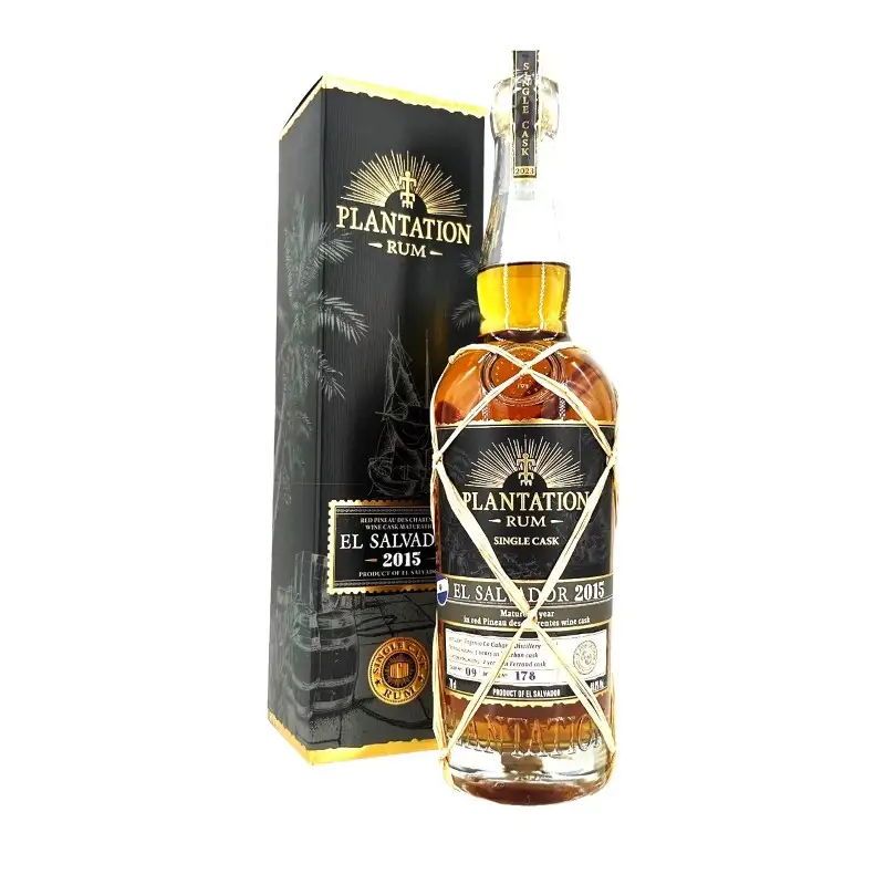 Image of the front of the bottle of the rum Plantation Single cask 2023 El Salvador red pineau des charentes cask