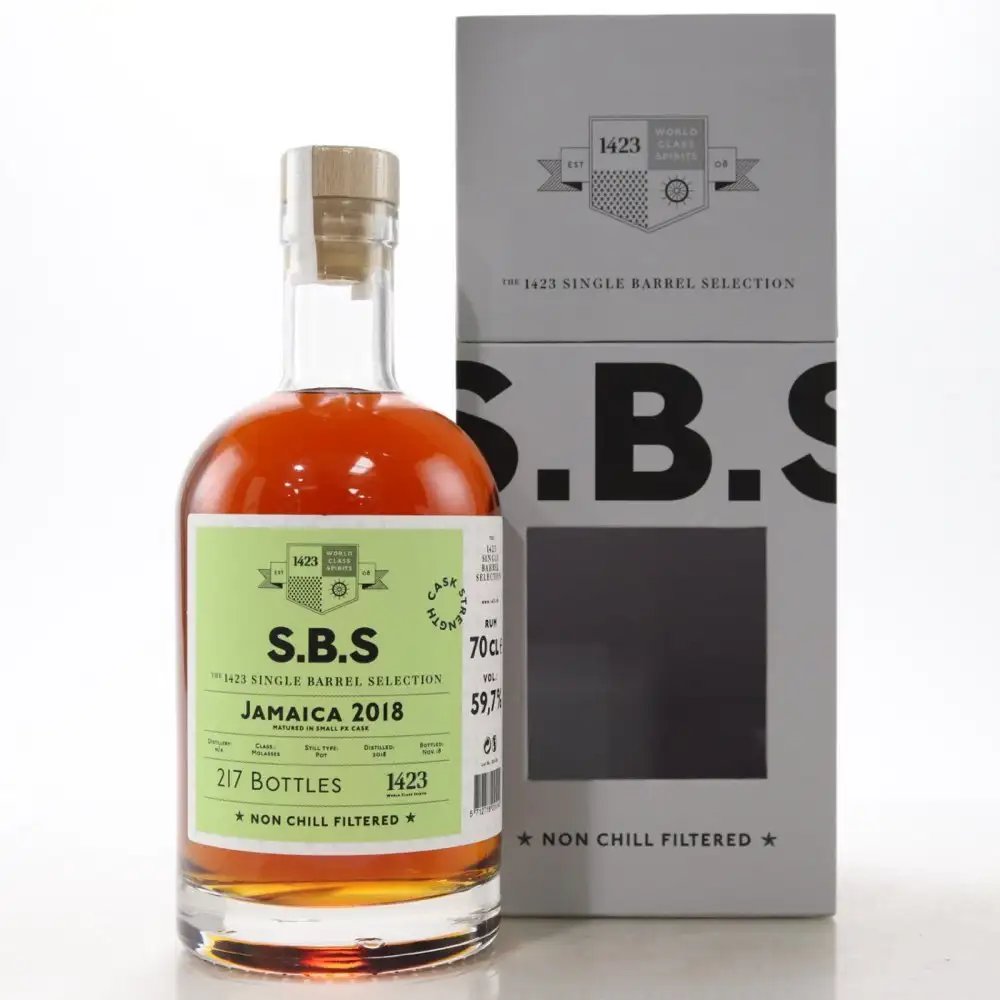 Image of the front of the bottle of the rum S.B.S Jamaica DOK