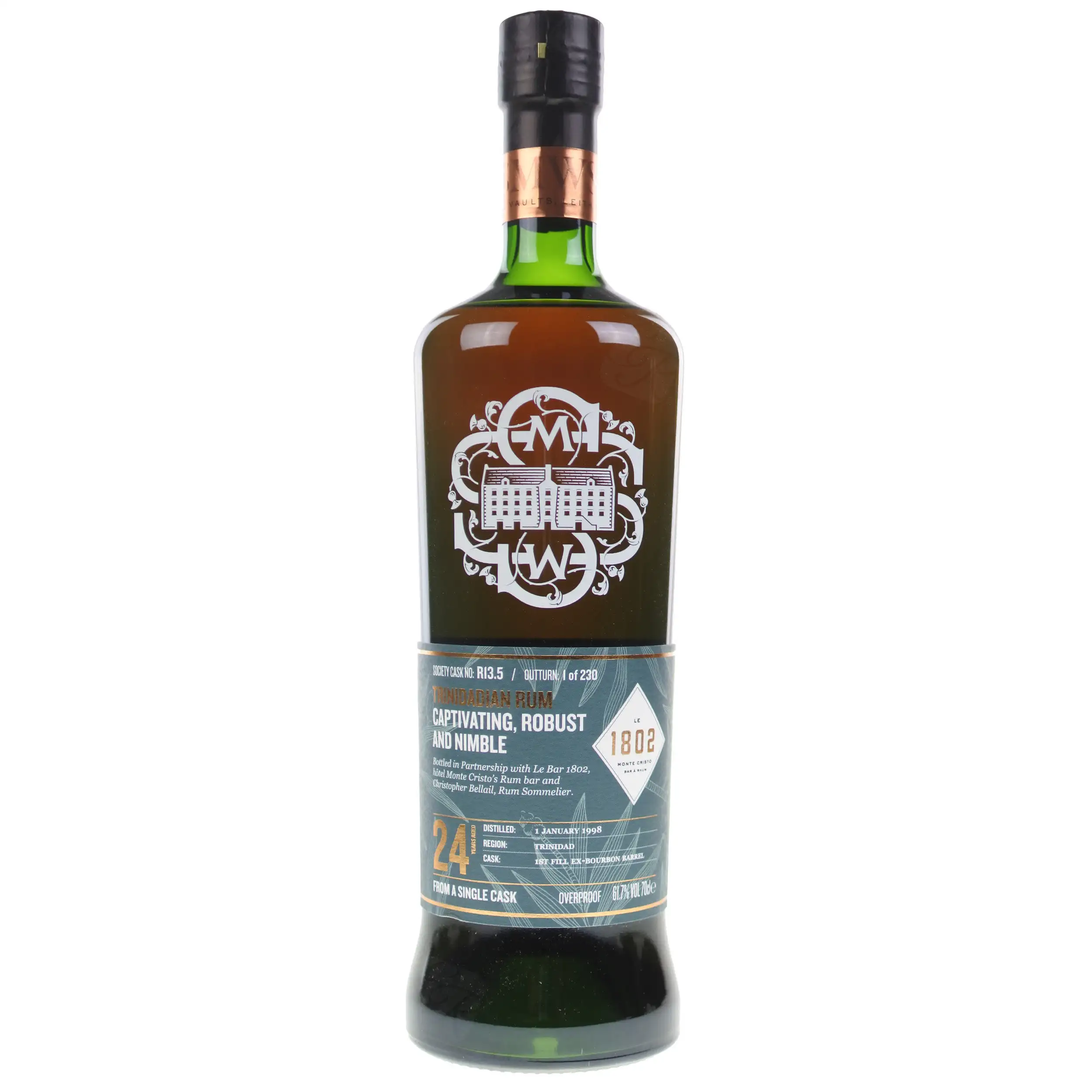 Image of the front of the bottle of the rumR13.5 Captivating, Robust and Nimble (Bar 1802)
