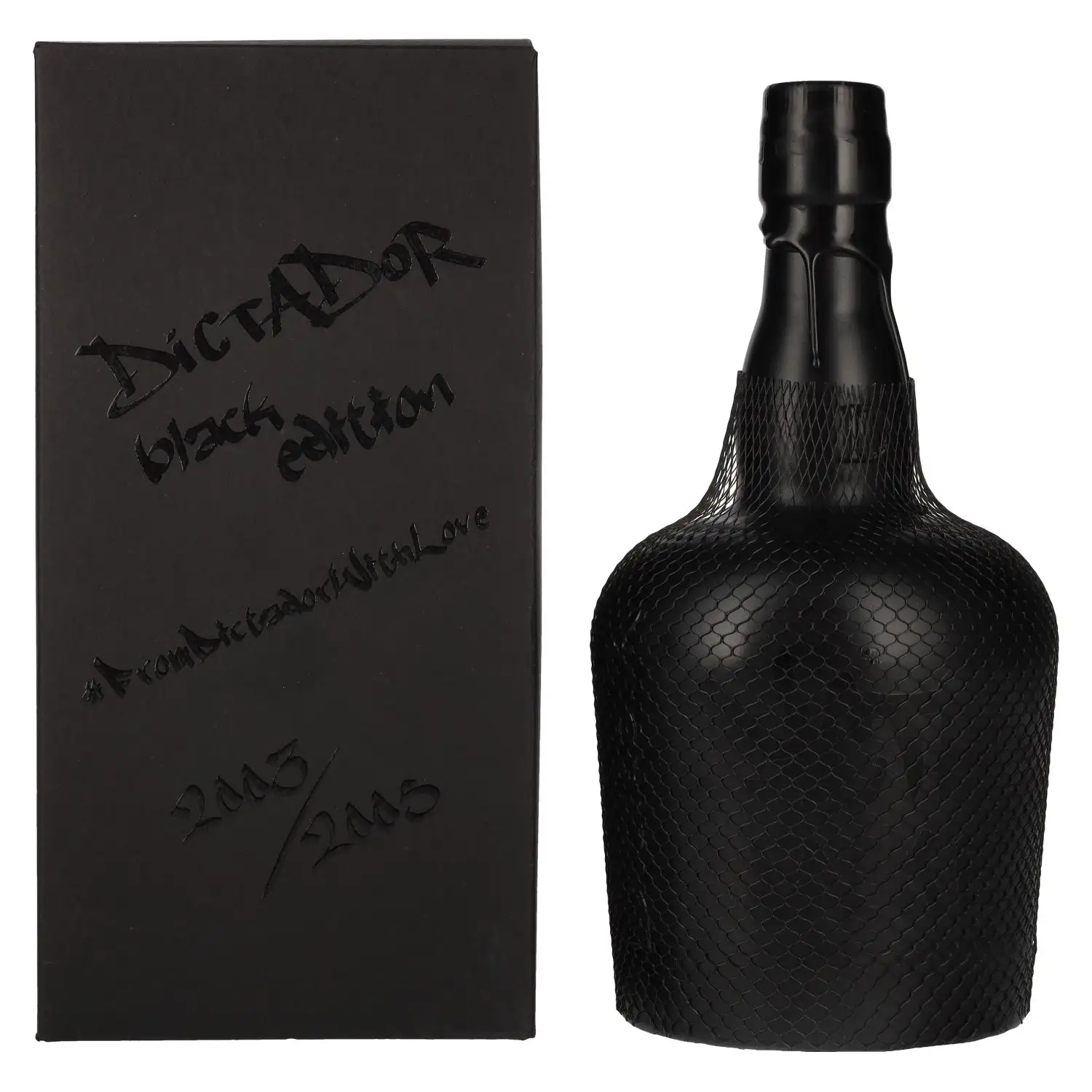 Image of the front of the bottle of the rumDictador Black Edition 2003/2005