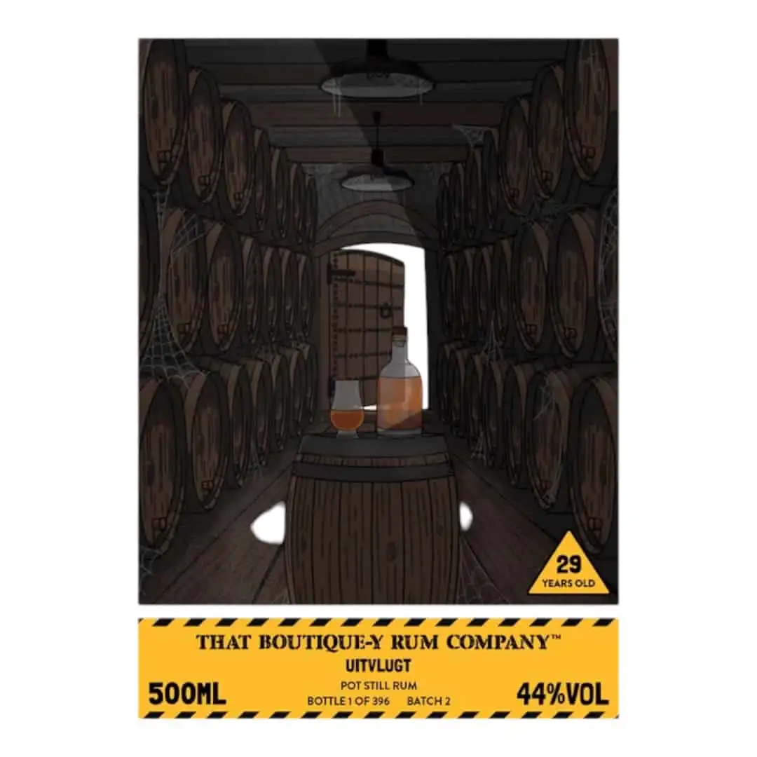 Image of the front of the bottle of the rumUitvlugt (Pot Still Rum)