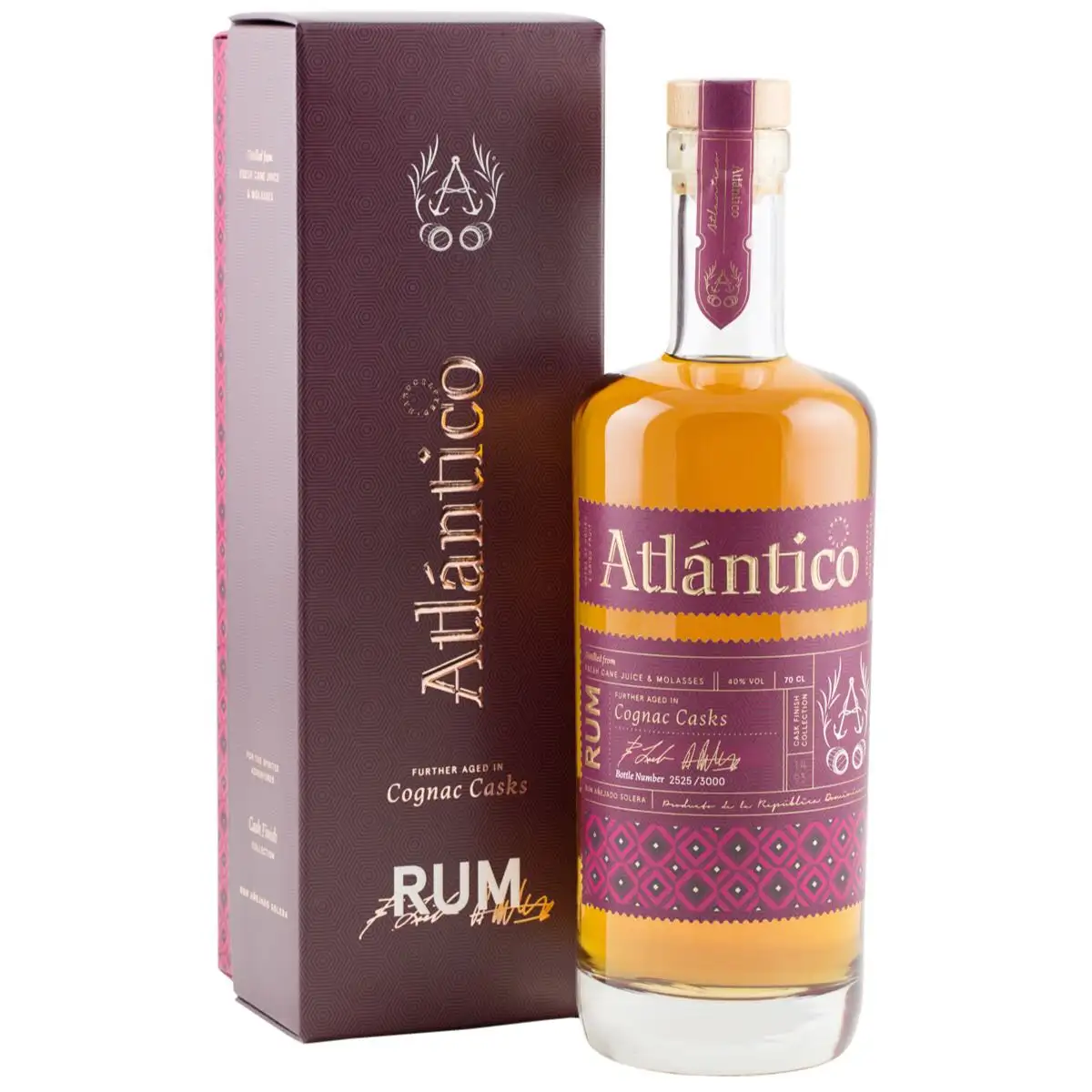 Image of the front of the bottle of the rum Atlantico Cognac Cask
