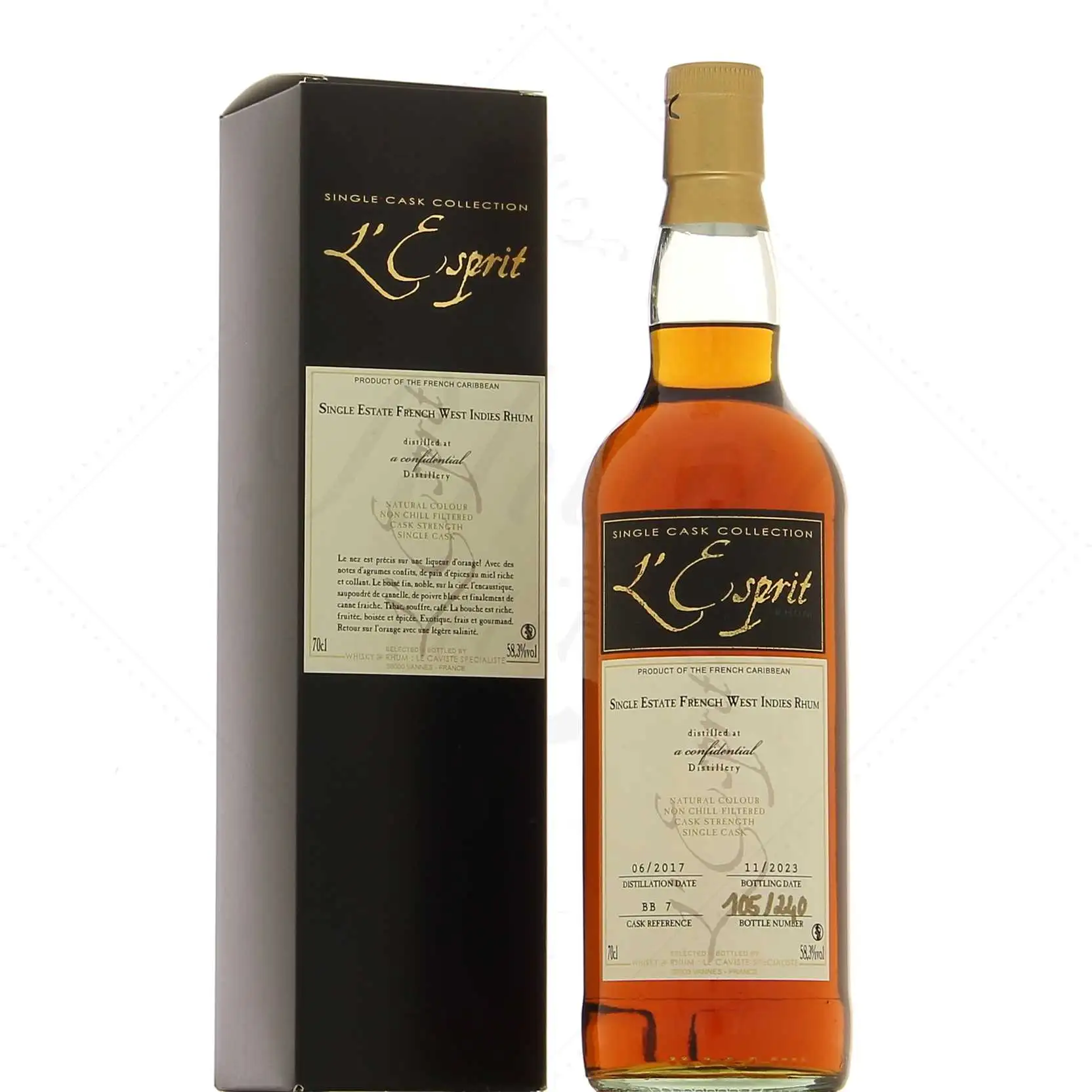 Image of the front of the bottle of the rumL‘Esprit Single Estate French West Indies Rhum
