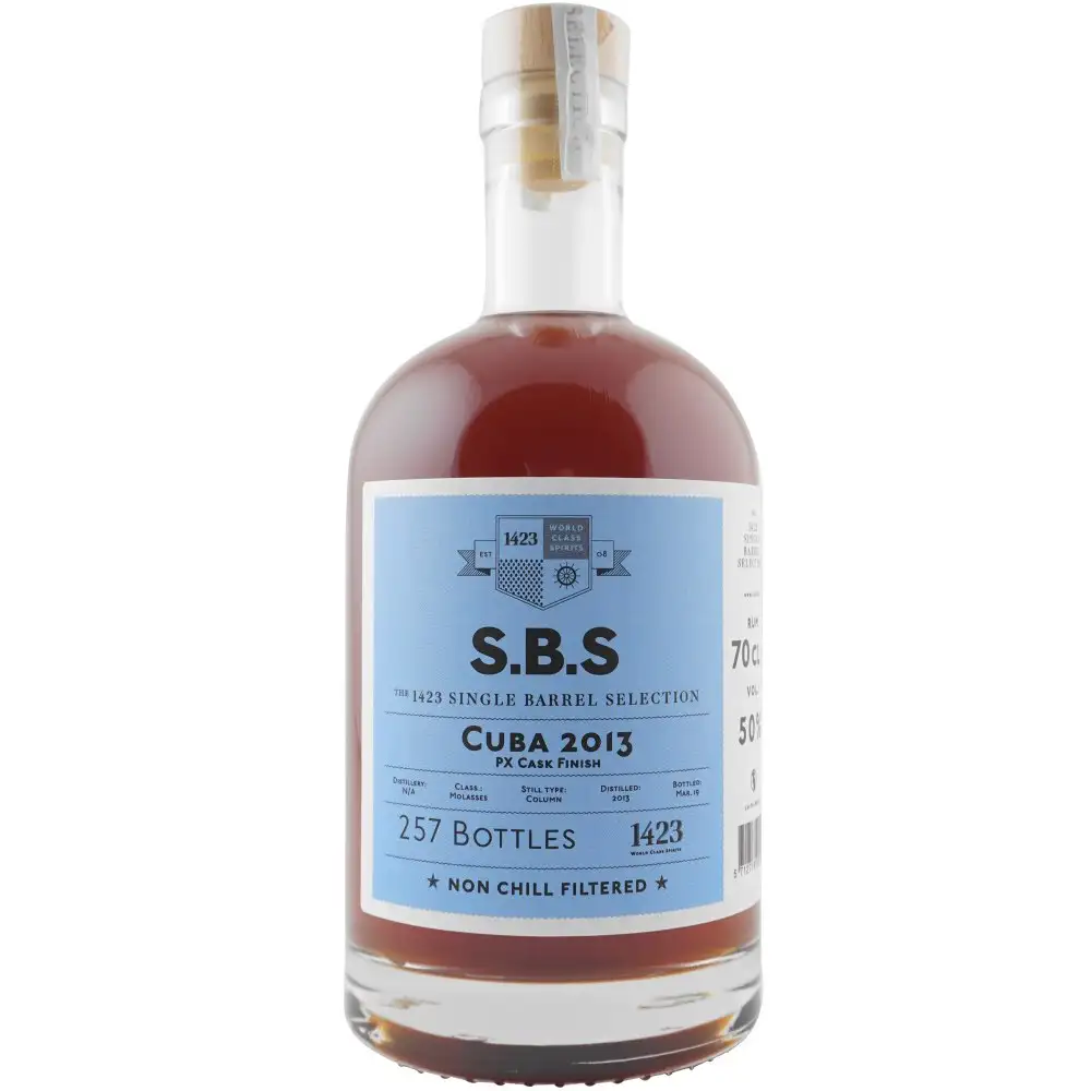 Image of the front of the bottle of the rum S.B.S Cuba