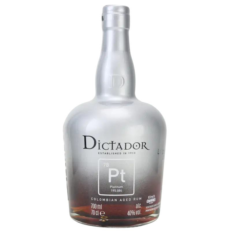 Image of the front of the bottle of the rumDictador 78 Pt Platinum