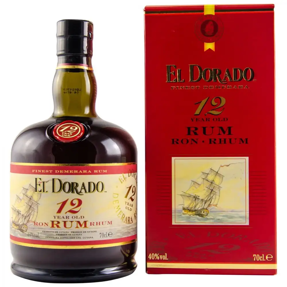 Image of the front of the bottle of the rum El Dorado 12