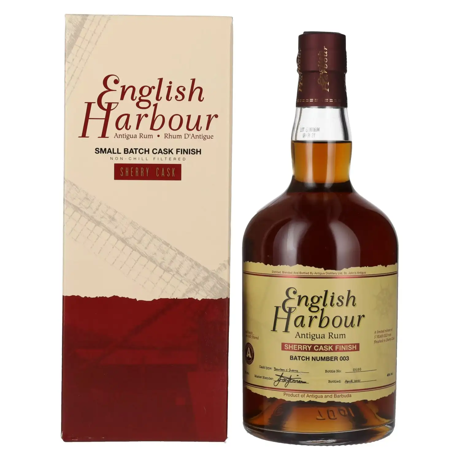 Image of the front of the bottle of the rumEnglish Harbour Sherry Cask Finish (Batch 003)