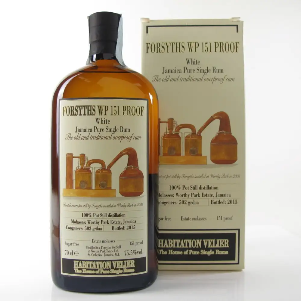 Image of the front of the bottle of the rum Forsyths 151 Proof White