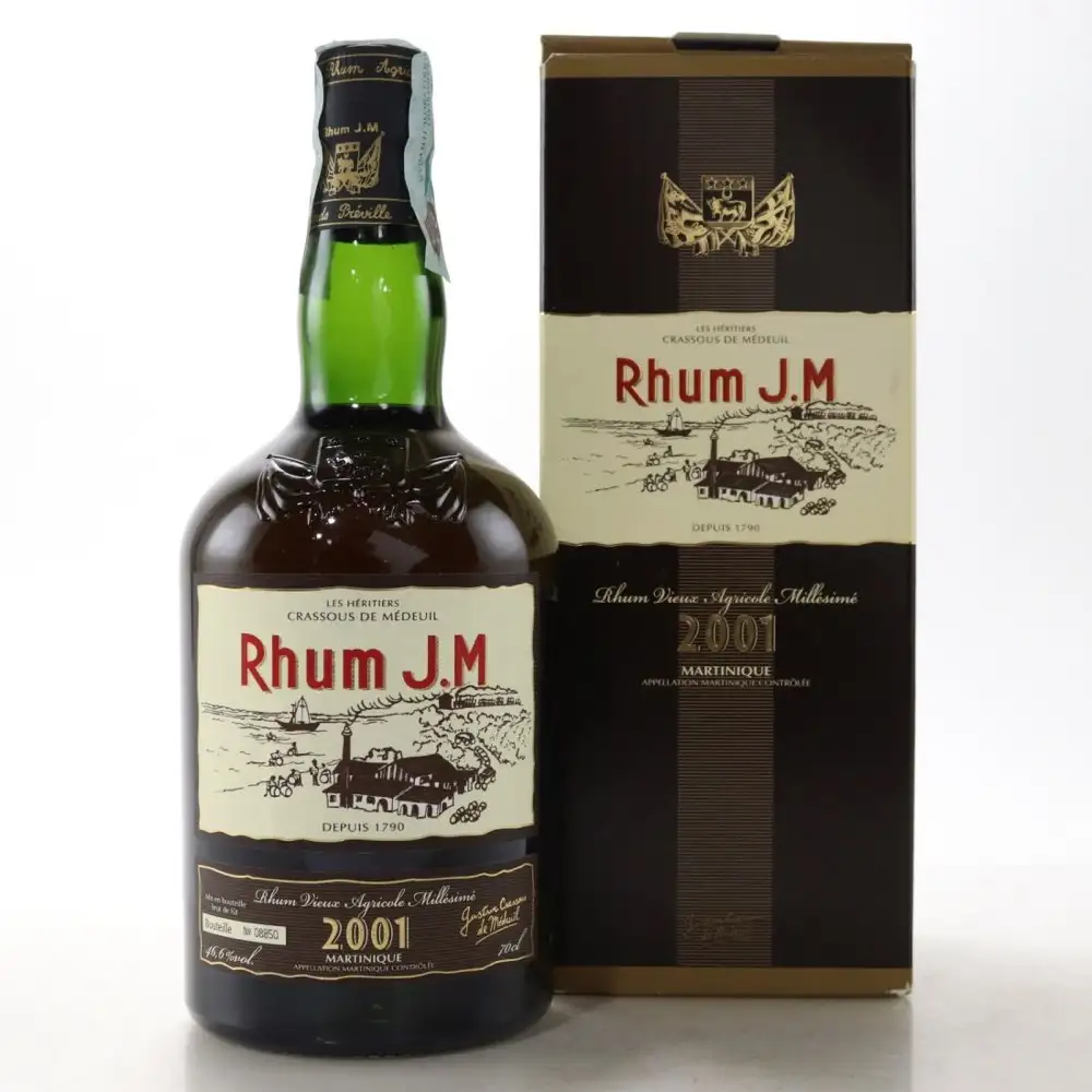 Image of the front of the bottle of the rum 2001