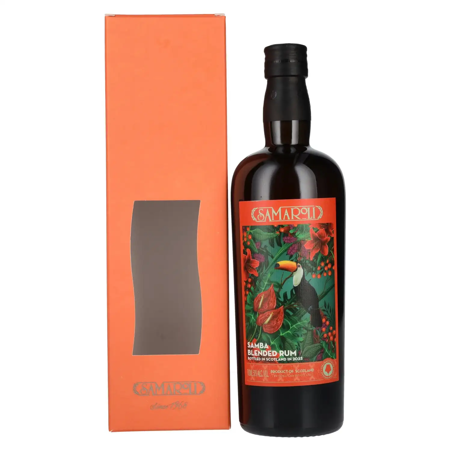 Image of the front of the bottle of the rumSamba Blended Rum (2023)