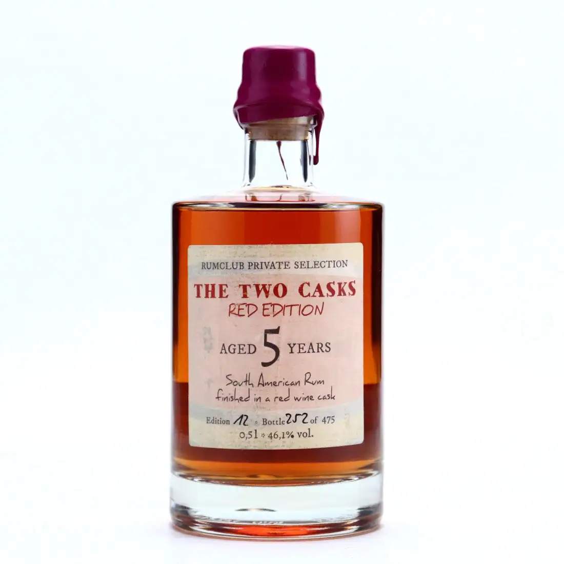 Image of the front of the bottle of the rum Rumclub Private Selection Ed. 12 The Two Casks Red Edition