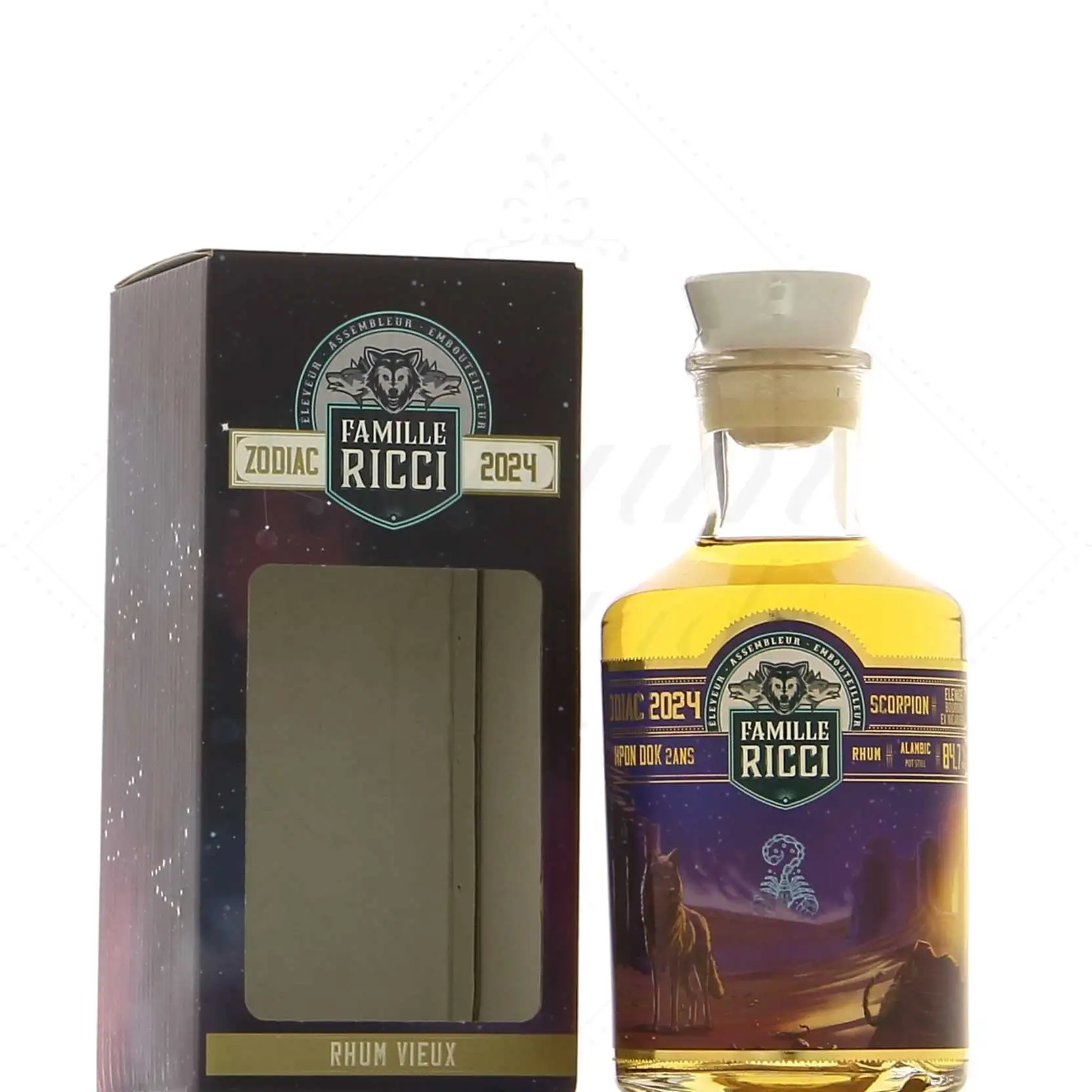 Image of the front of the bottle of the rumZodiac Scorpion 2024 DOK
