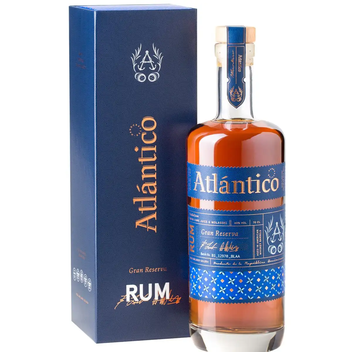 Image of the front of the bottle of the rumAtlantico Gran Reserva