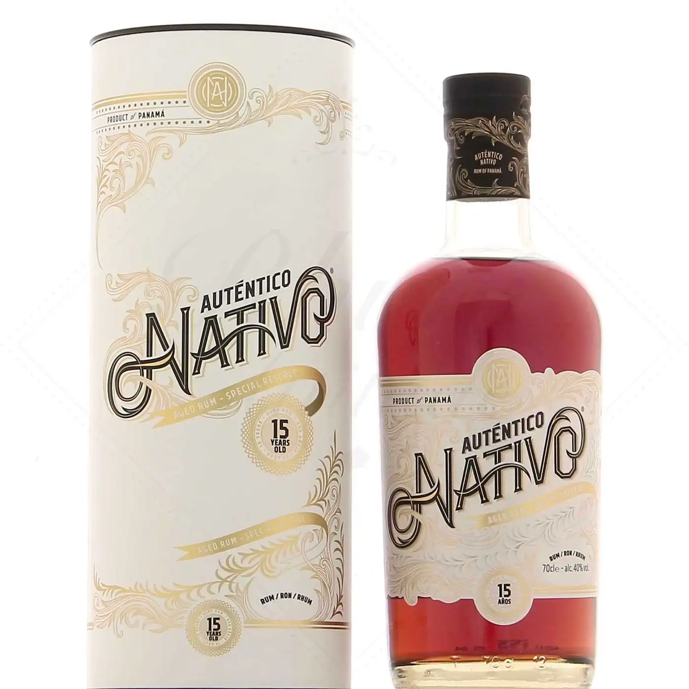 Image of the front of the bottle of the rum Auténtico Nativo 15 Años