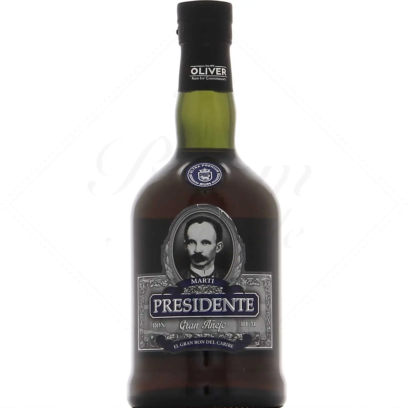 Image of the front of the bottle of the rum Presidente Marti Gran Añejo Solera Presidente