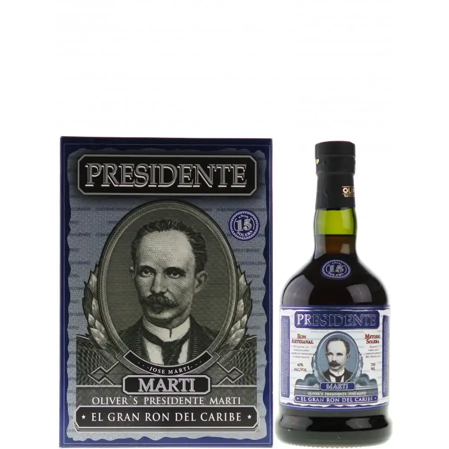 Image of the front of the bottle of the rum Presidente Marti 15 Años