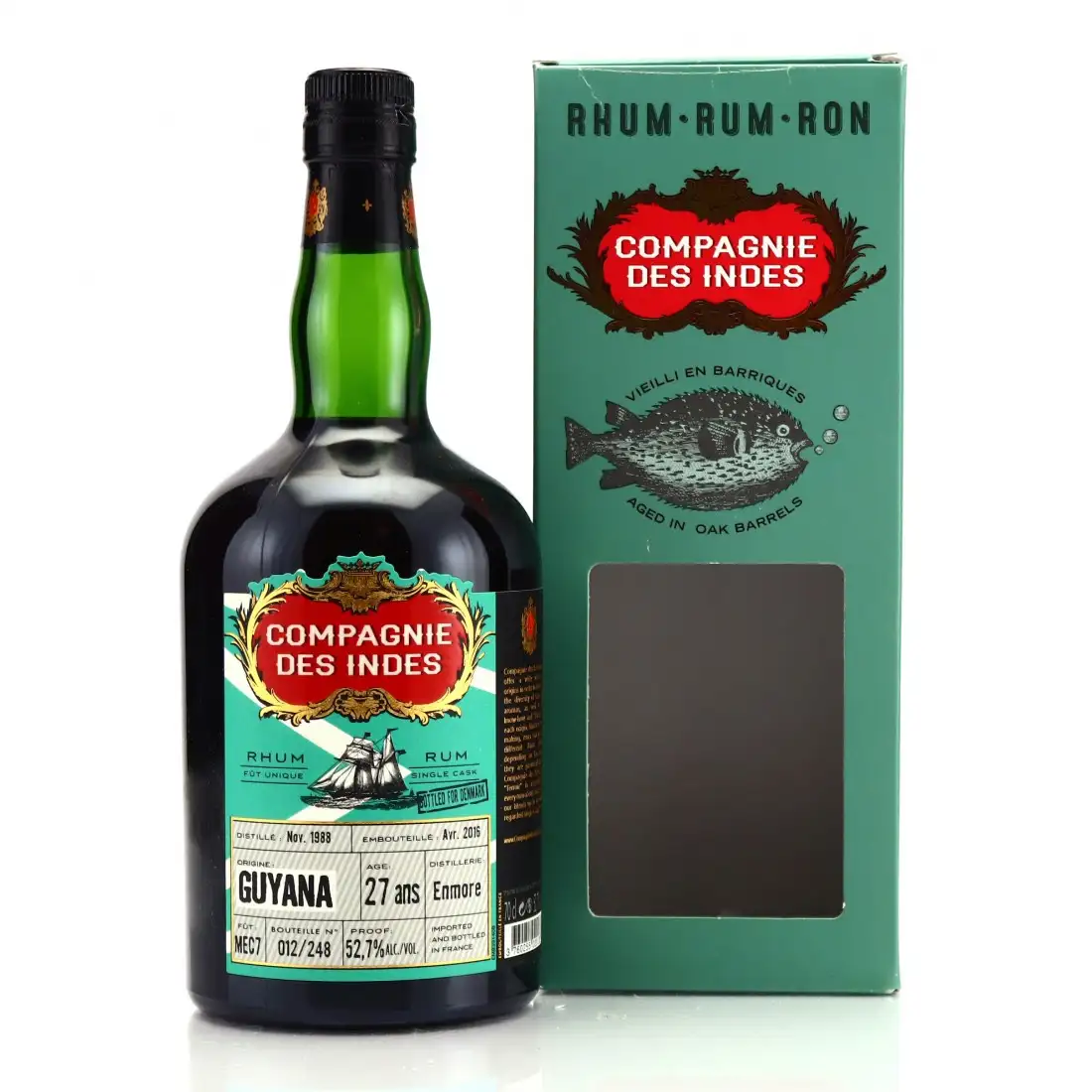 Image of the front of the bottle of the rum Guyana (Bottled for Denmark)