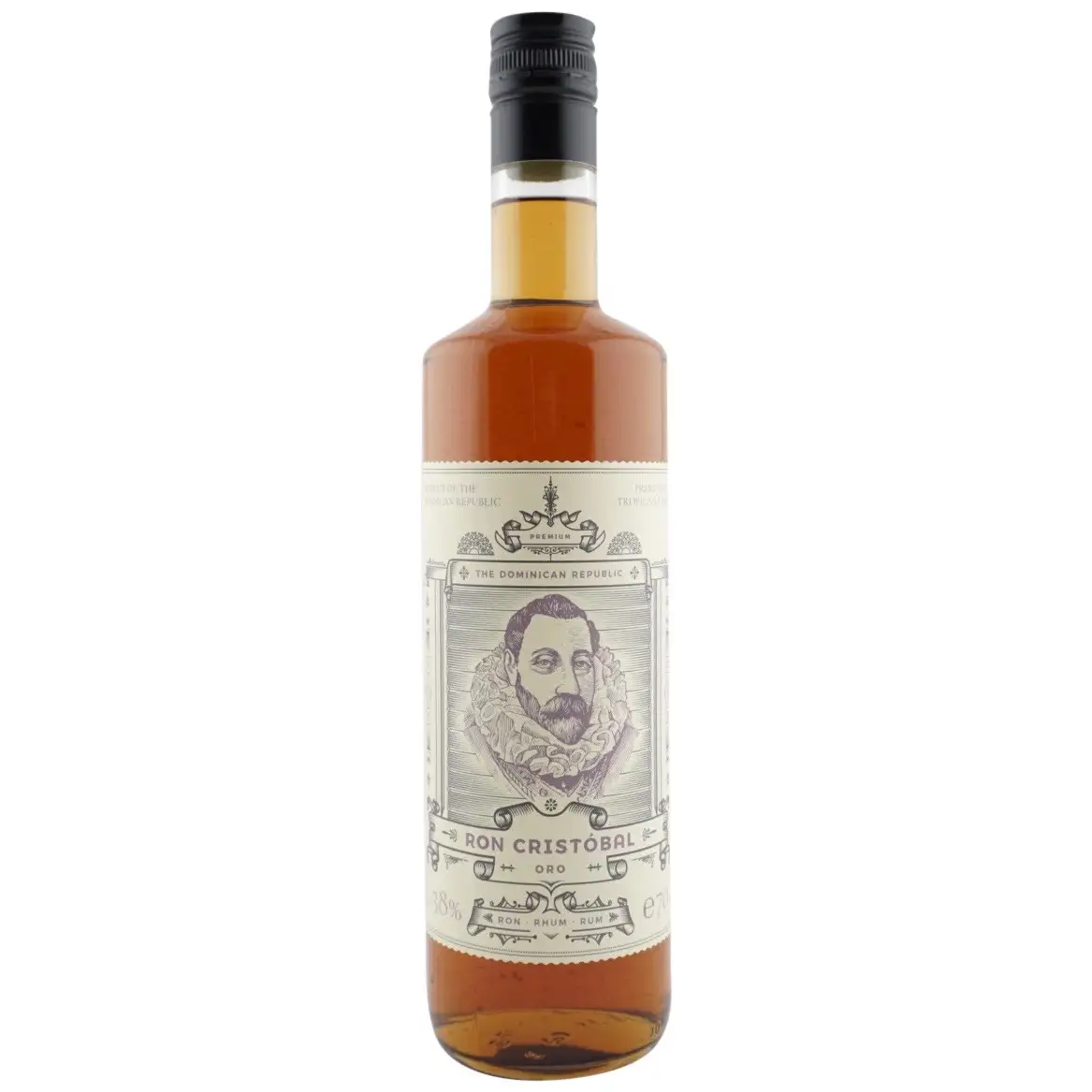 Image of the front of the bottle of the rumRon Cristóbal Oro
