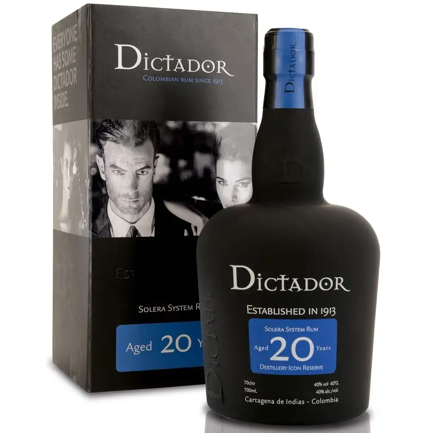 Image of the front of the bottle of the rum Dictador 20 Years