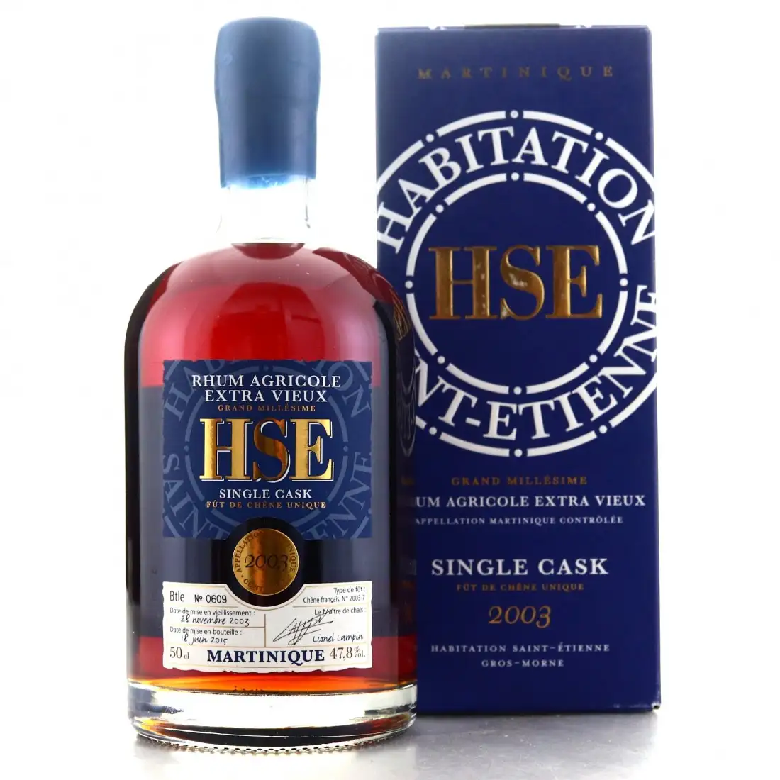 Image of the front of the bottle of the rum HSE Single Cask (MEB 2015)
