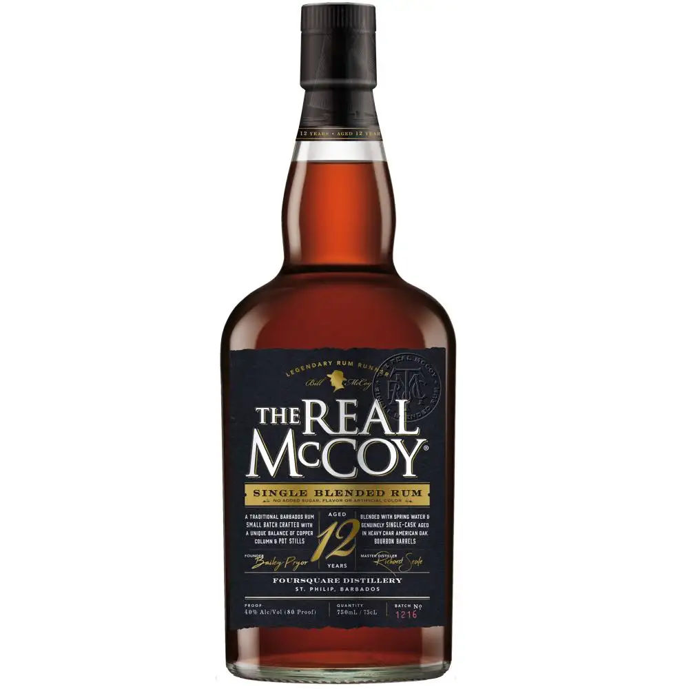 Image of the front of the bottle of the rum The Real McCoy 12 Years