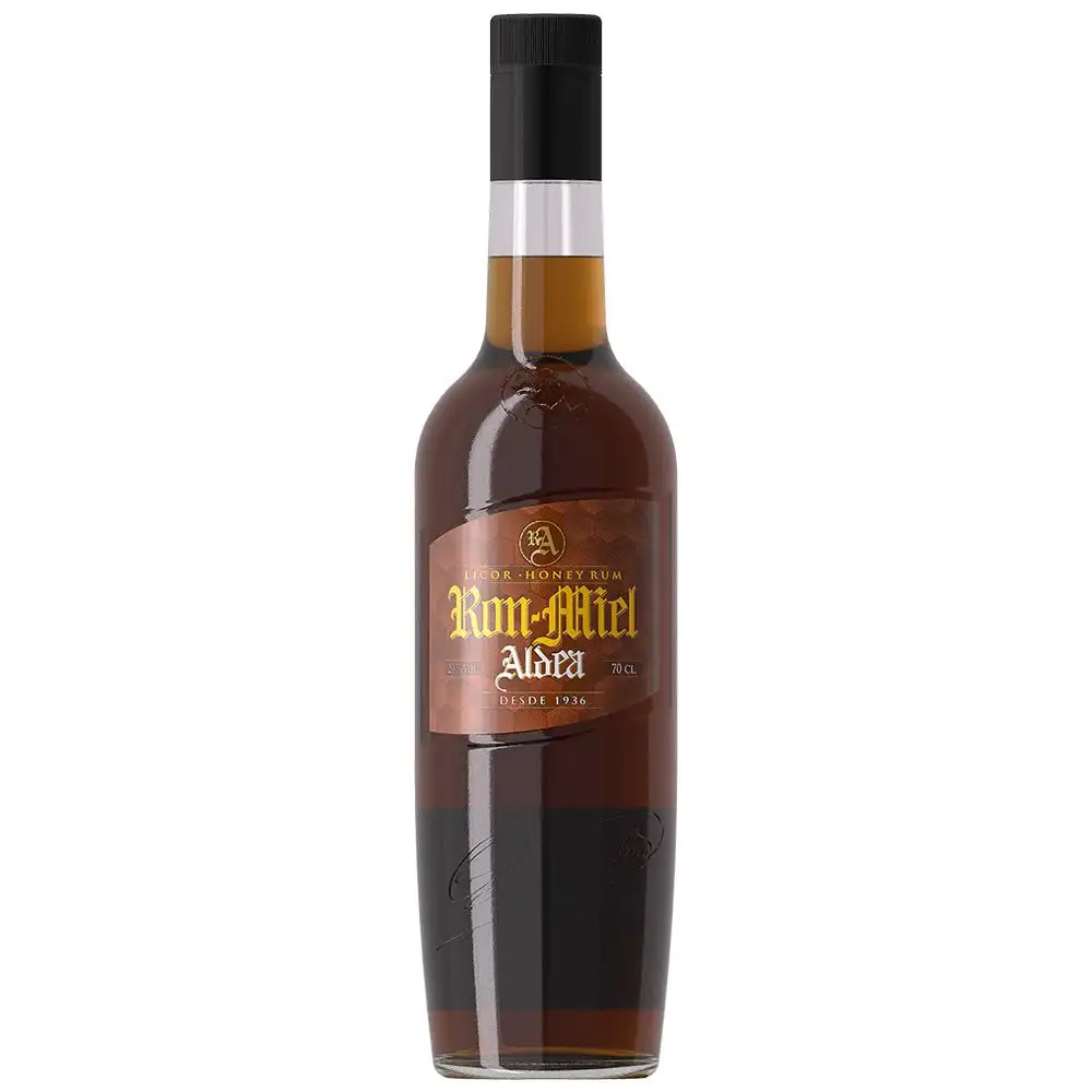 Image of the front of the bottle of the rumRon-Miel