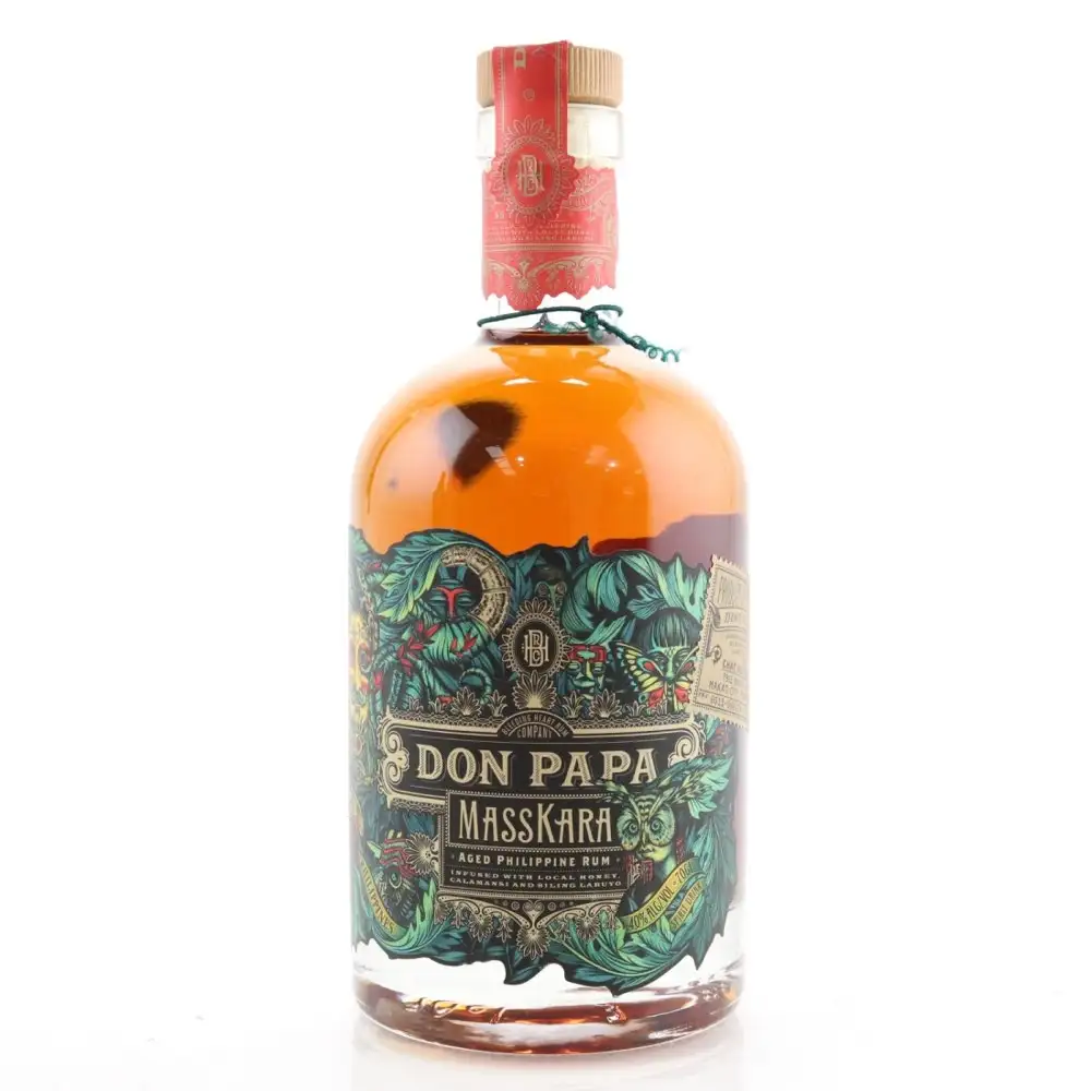 Image of the front of the bottle of the rum Don Papa Masskara
