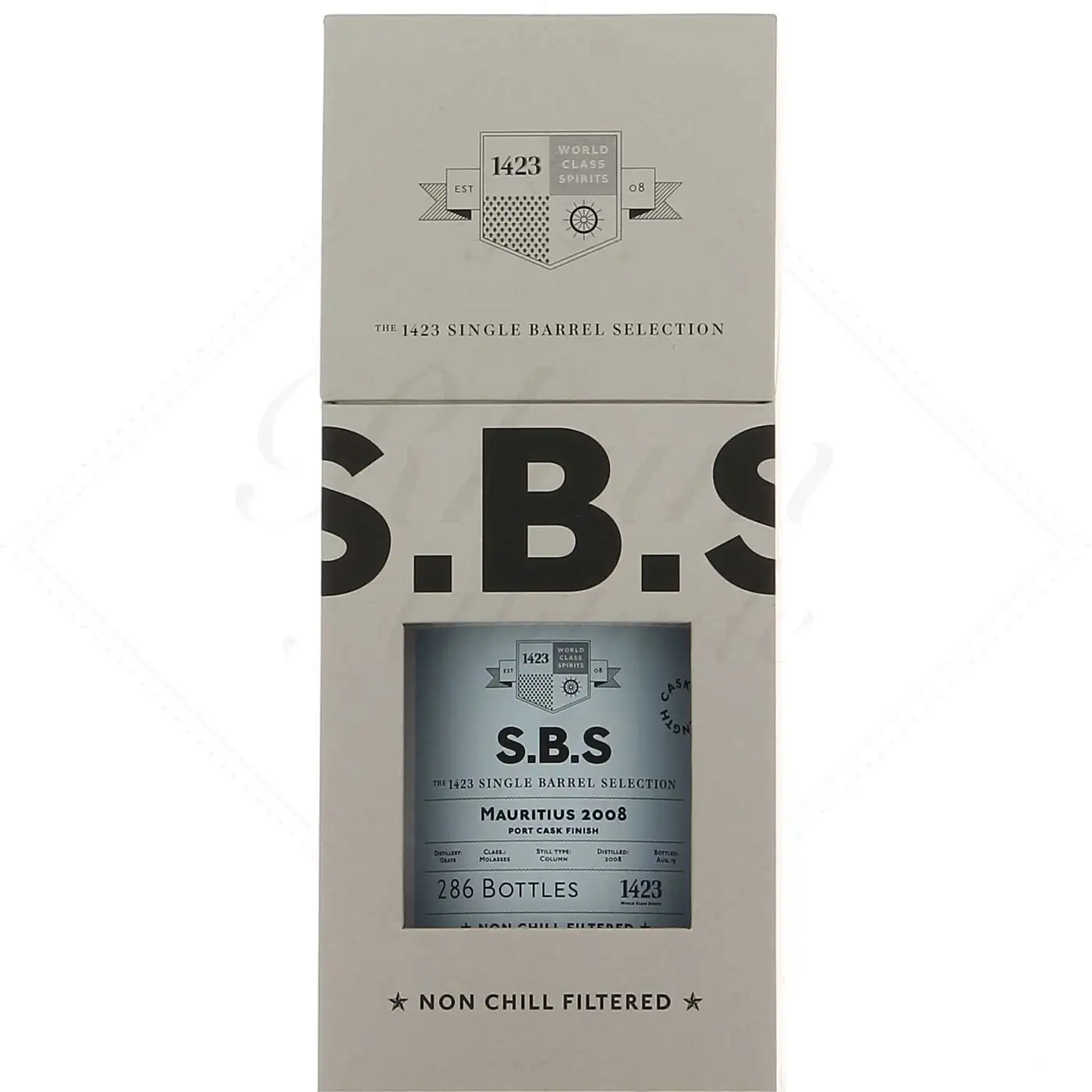 Image of the front of the bottle of the rum S.B.S Mauritius