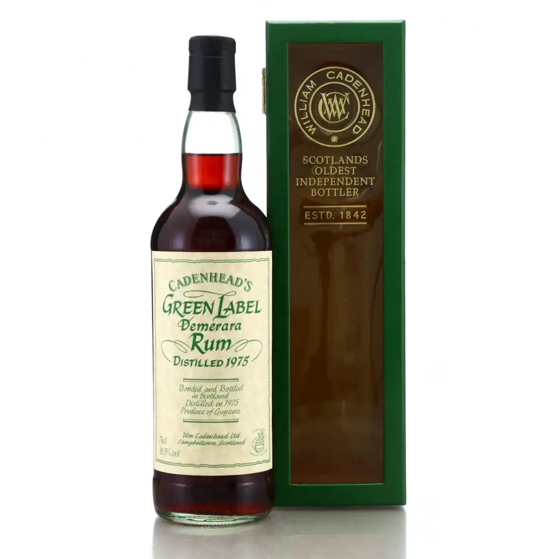 Image of the front of the bottle of the rum Green Label Demerara Rum