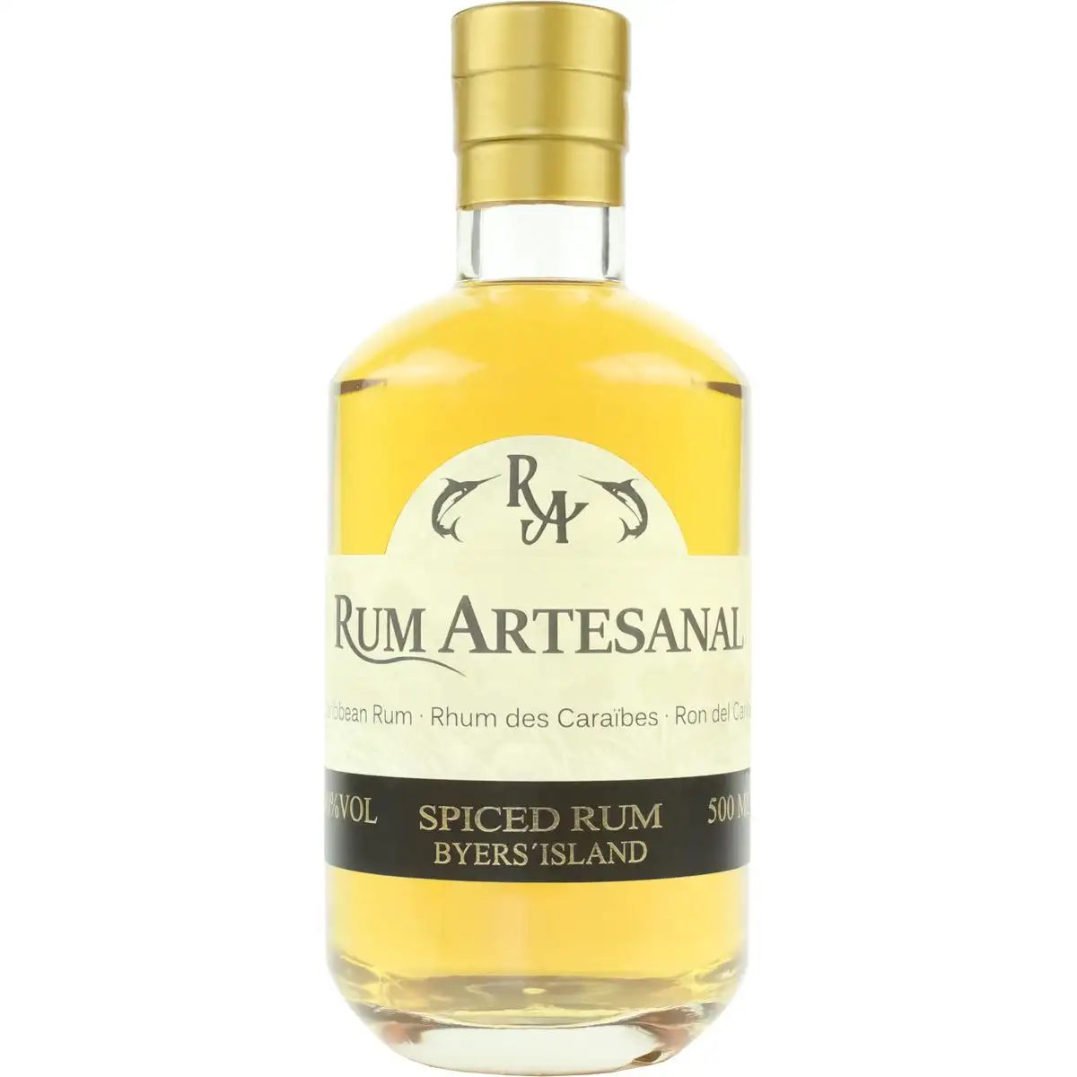 Image of the front of the bottle of the rumRum Artesanal Spiced Rum Byers‘ Island