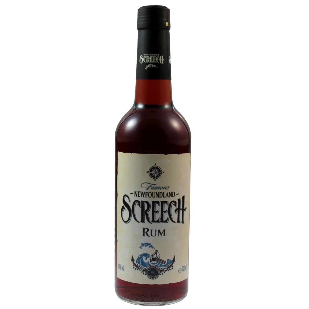 Image of the front of the bottle of the rum Screech Dark Rum