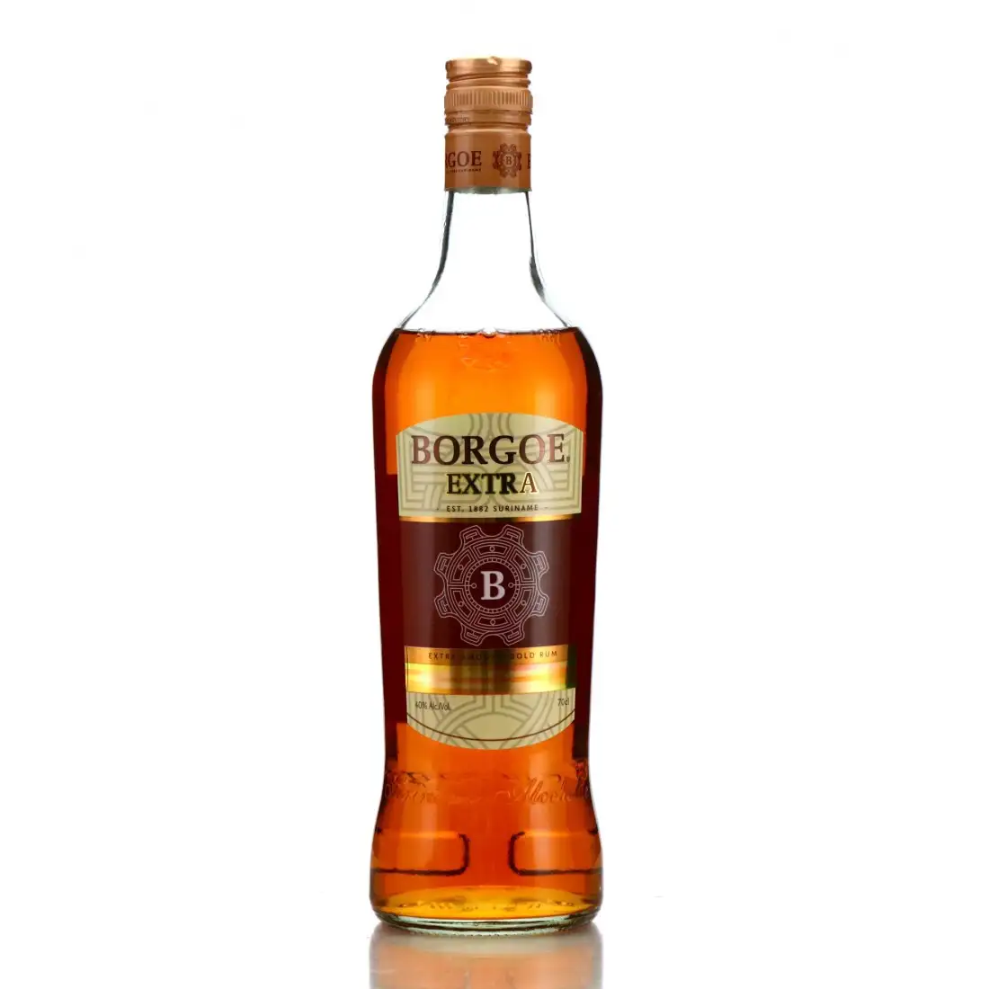 Image of the front of the bottle of the rumBorgoe Extra